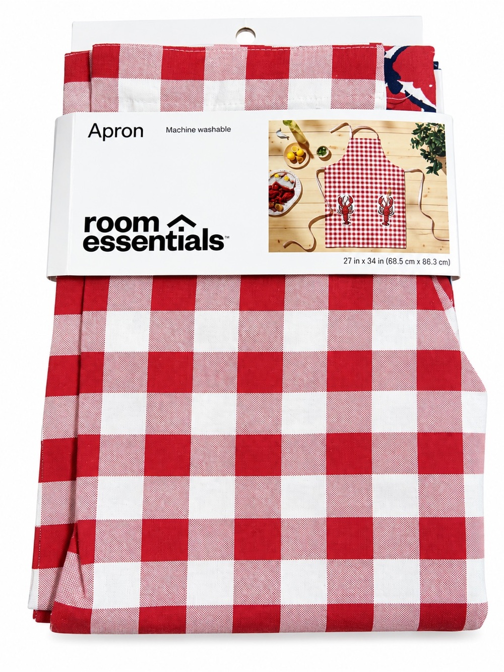 Room Essentials Red and White Gingham Kitchen Apron with Lobsters